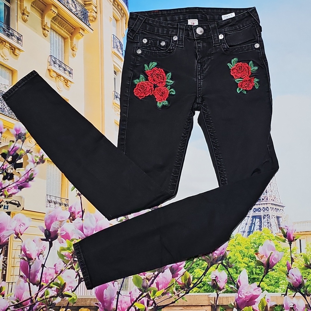 True Religion Rose Embroidered Super Skinny Jeans Size‎ 26
